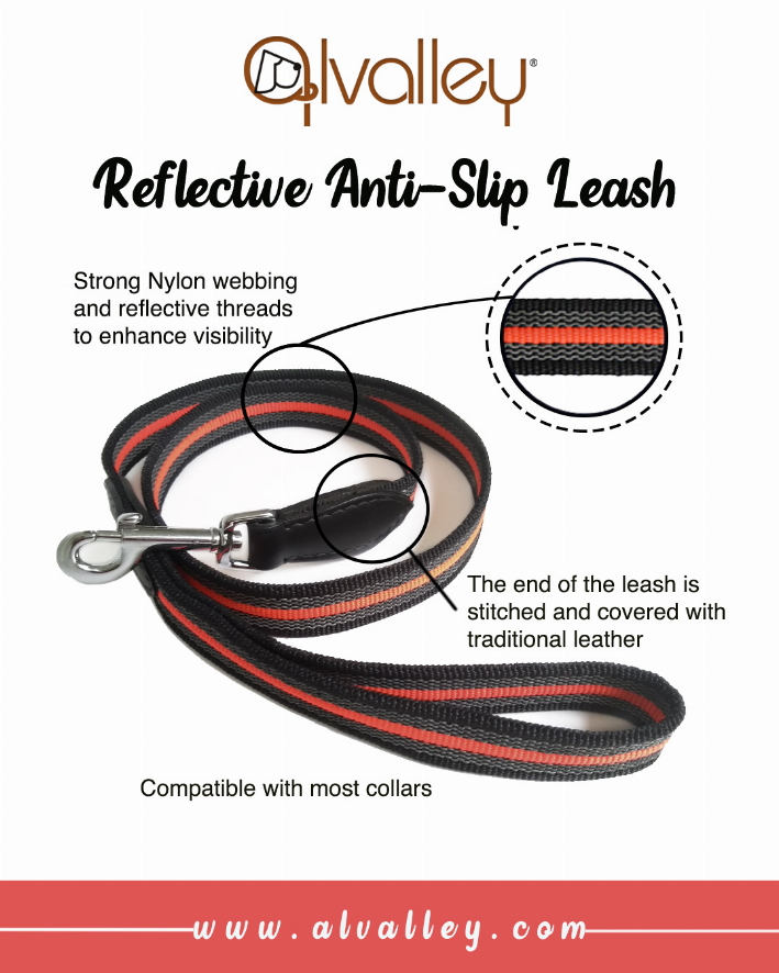 Alvalley Reflective Anti-Slip Snap Leash - 6ft x 3/4in Black  Line