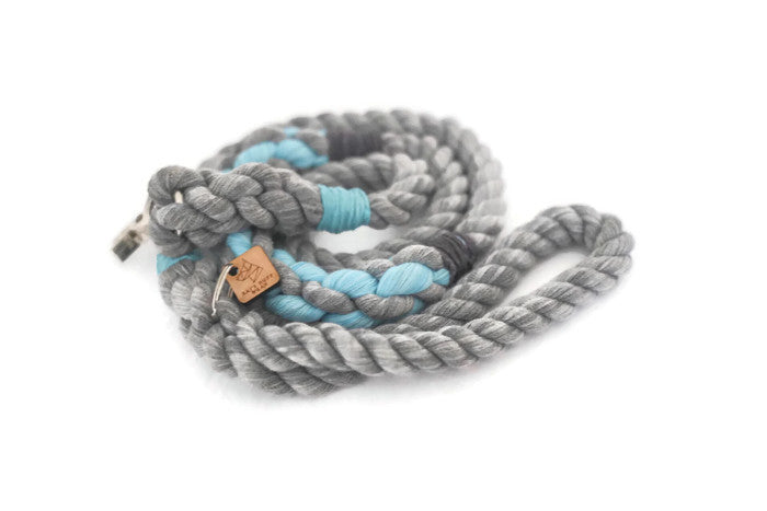 Rope Dog Leash - 4 ft Grey and Aqua