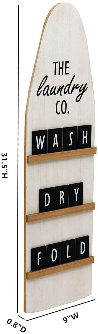 The Laundry Co.Wash Dry Fold Wood Home Signs Wall Decor-Rustic Farmhouse Home Decor|Large Vantage Wall Plaque for Living Room or