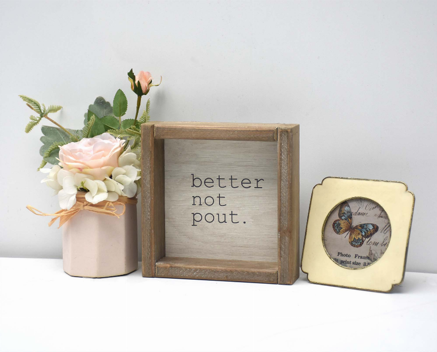 Better Not Pout Wood Framed Wall Sign- Mini Christmas Wall Hanging Plaque for Holidays- 5.8"x5.8"