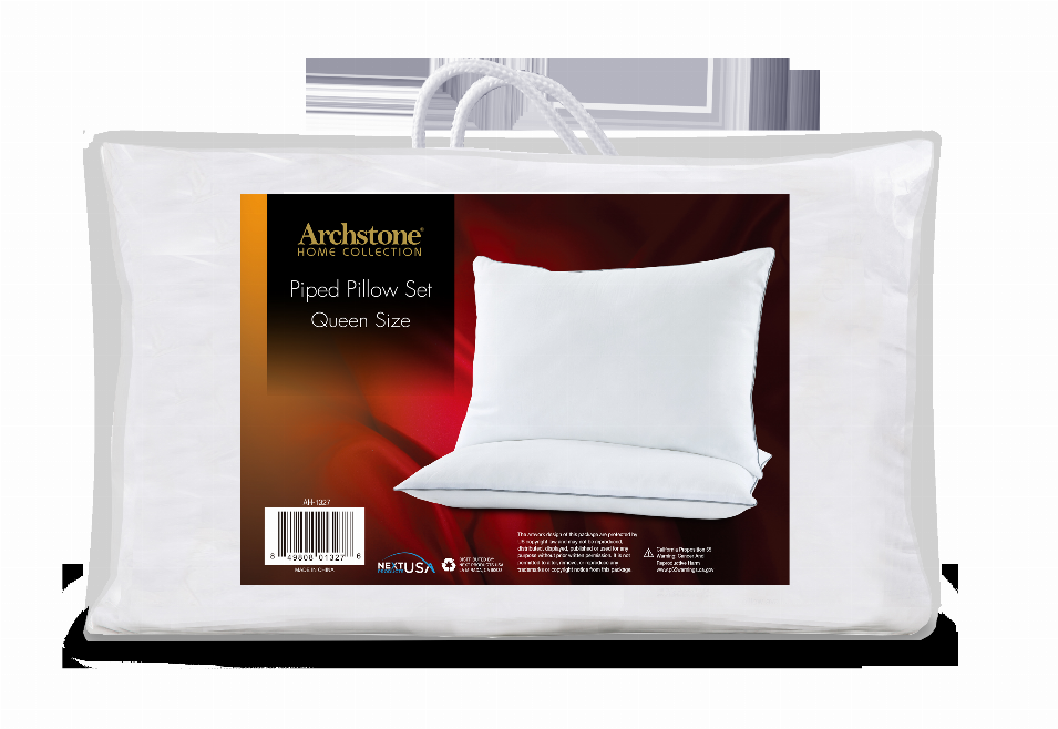 Piped Edge Pillow Set, White, Queen Size, 2 piece Set