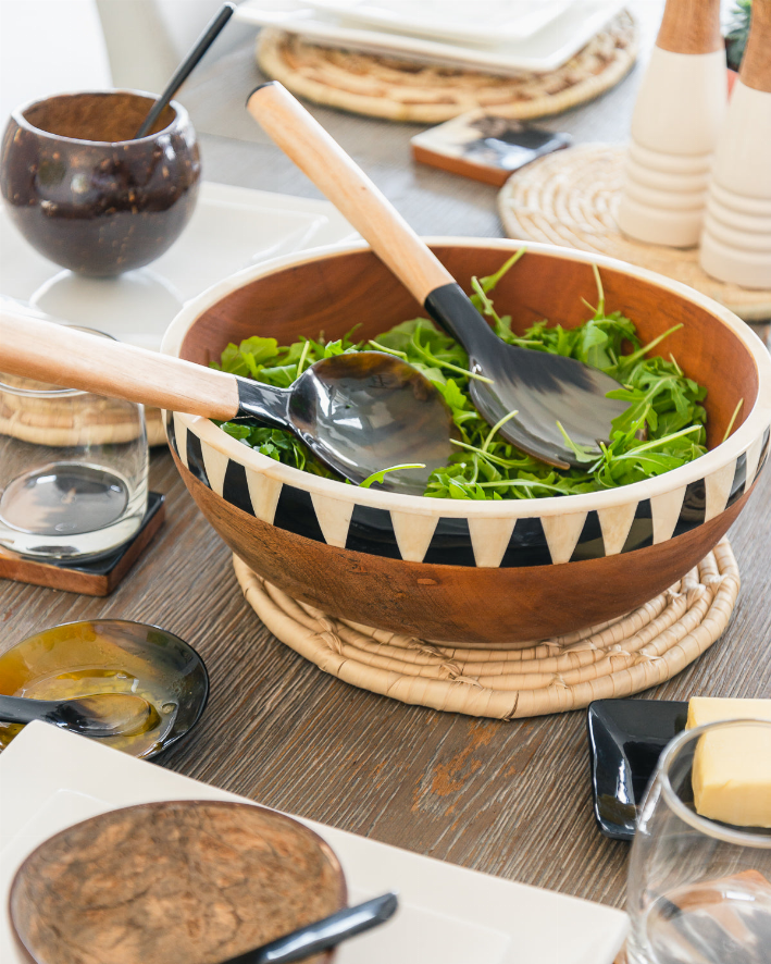 Wood Salad Bowl with Serving Utensils