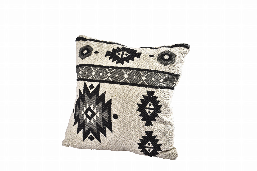 100% Cotton Accent Square Ikat Printed Pillow Cover & Insert (Grey/Black / 20"X20")