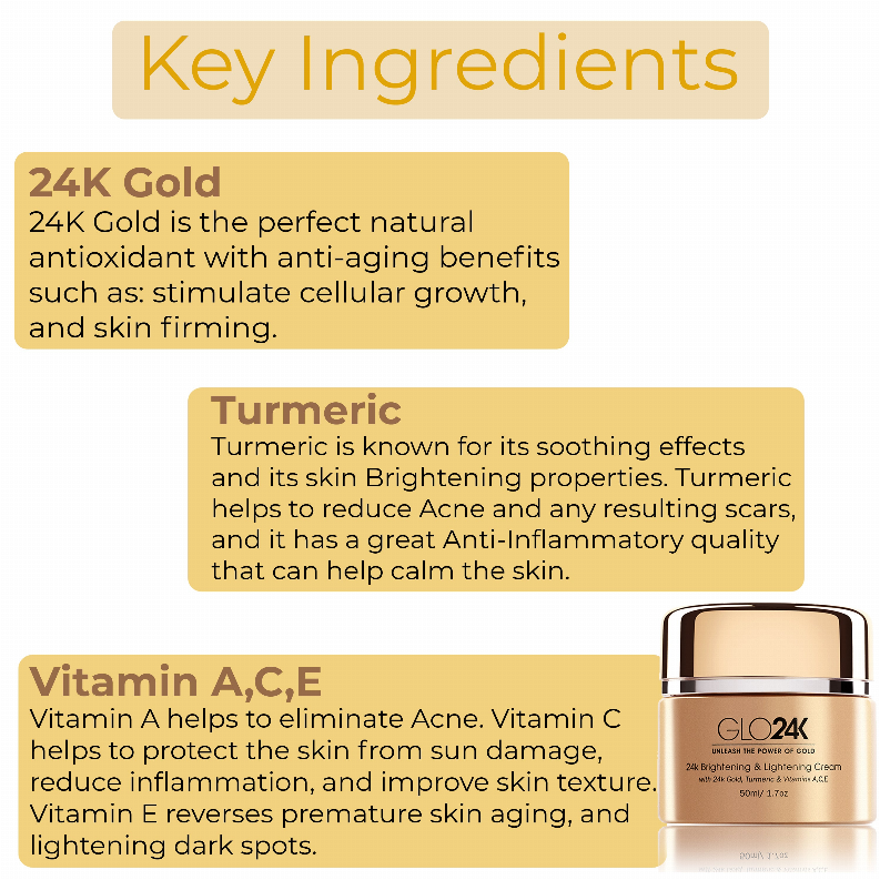 24K Brightening & Lightening Cream with 24k Gold, Turmeric and Vitamins A, C, E
