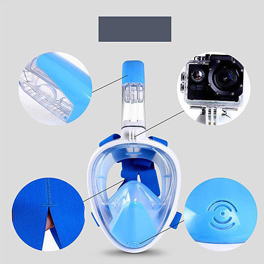 Full Face Snorkel Mask with Optional HD 1080P Action Sports Camera - Black Mask W/Camera Black