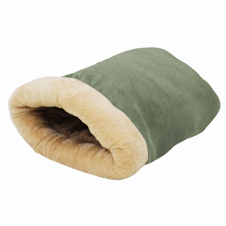 GOOPAWS 4 in 1 Self Warming Burrow Cat Bed, Pet Hideway Sleeping Cuddle Cave - 22" x14" x10" Sage Green