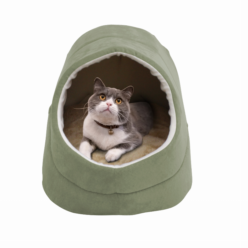 GOOPAWS Cat Cave for Cat and Warming Burrow Cat Bed, Pet Hideway Sleeping Cuddle Cave - 18" x14" x12" Sage Green