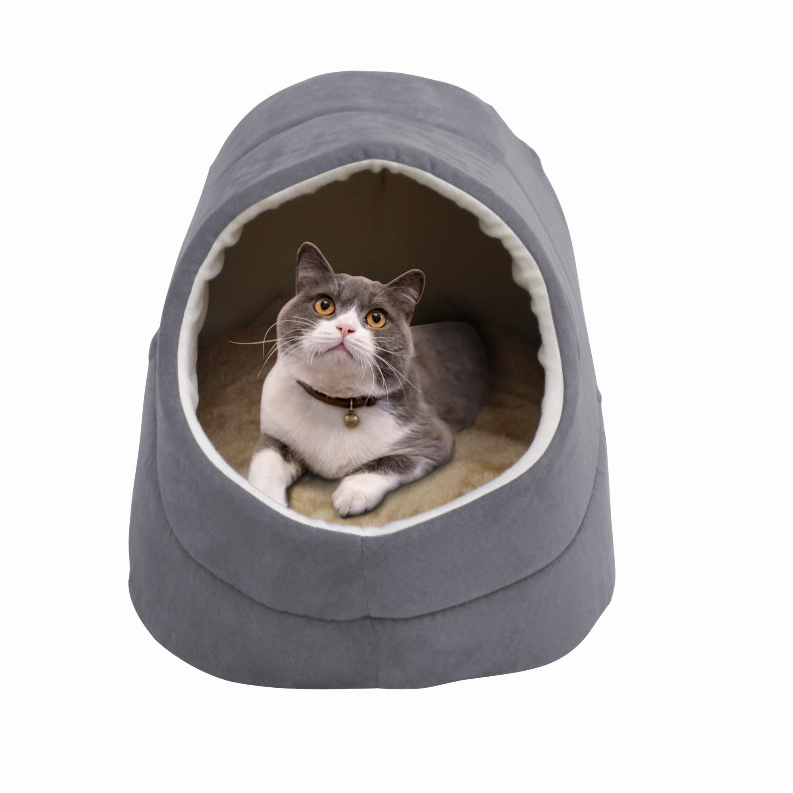 GOOPAWS Cat Cave for Cat and Warming Burrow Cat Bed, Pet Hideway Sleeping Cuddle Cave - 18" x14" x12" Grey