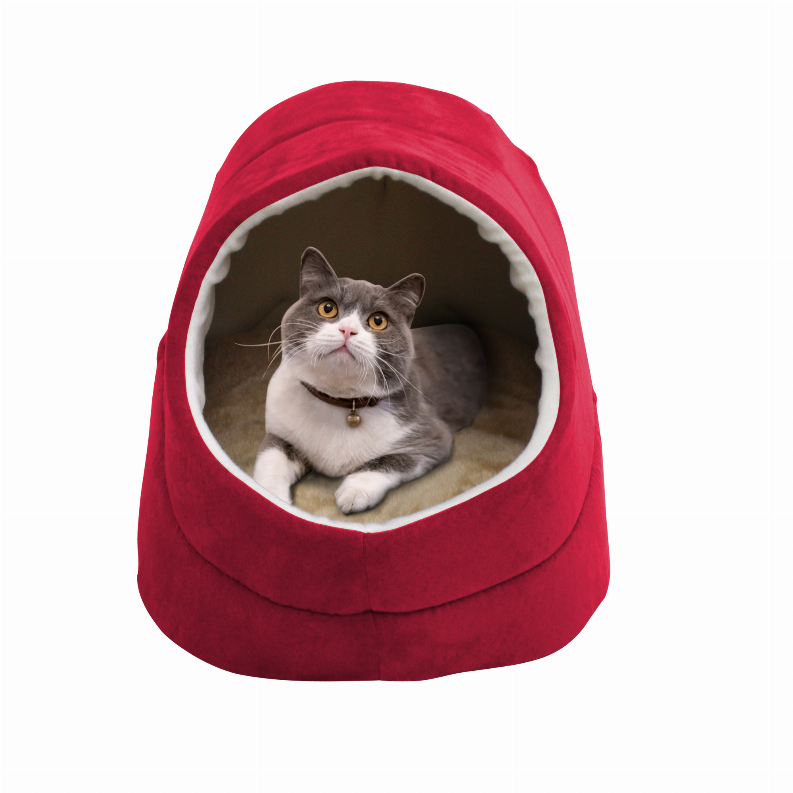 GOOPAWS Cat Cave for Cat and Warming Burrow Cat Bed, Pet Hideway Sleeping Cuddle Cave - 18" x14" x12" Burgundy
