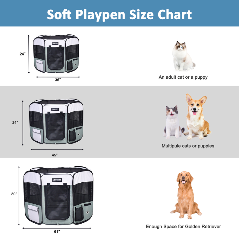 JESPET Pet Dog Playpens 36", 45" & 61" Portable Soft Dog Exercise Pen Kennel with Carry Bag for Puppy Cats Kittens Rabbits, Indo