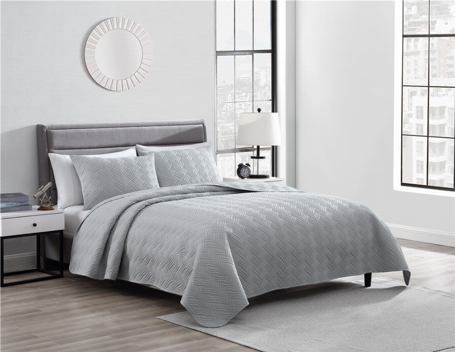 Willow 3 Piece Quilt Set - King Gray