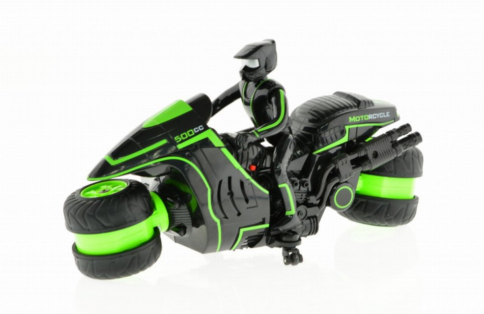 1:10 Scale Stunt MotoRCycle With 2.4 Ghz Remote Rechargeable Batteries - Green