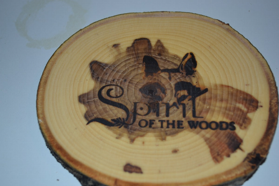 Wood Slice Magnets Set of 4 With Wood Burned Spirit of the Woods Logo - 10 Sets of Four Birch