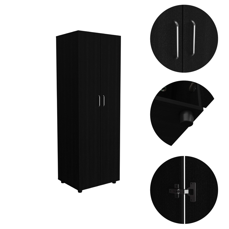 DEPOT E-SHOP London Armoire, Two Internal Shelves, Rod, Two-Door Armoire-Black, For Bedroom