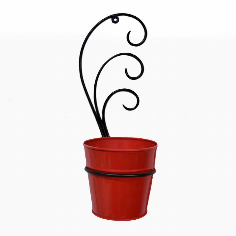 Handmade 100% Iron Round Modern Coated Color Planters Pot - 12.8 x 4.9 x 4.6in Red