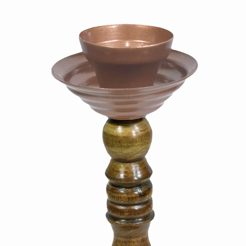 Handmade Bronze Color Coated Iron & Wood Traditional Pillar Inches Candle Holder - 8.26 x 3.5 x 3.5in Bronze1