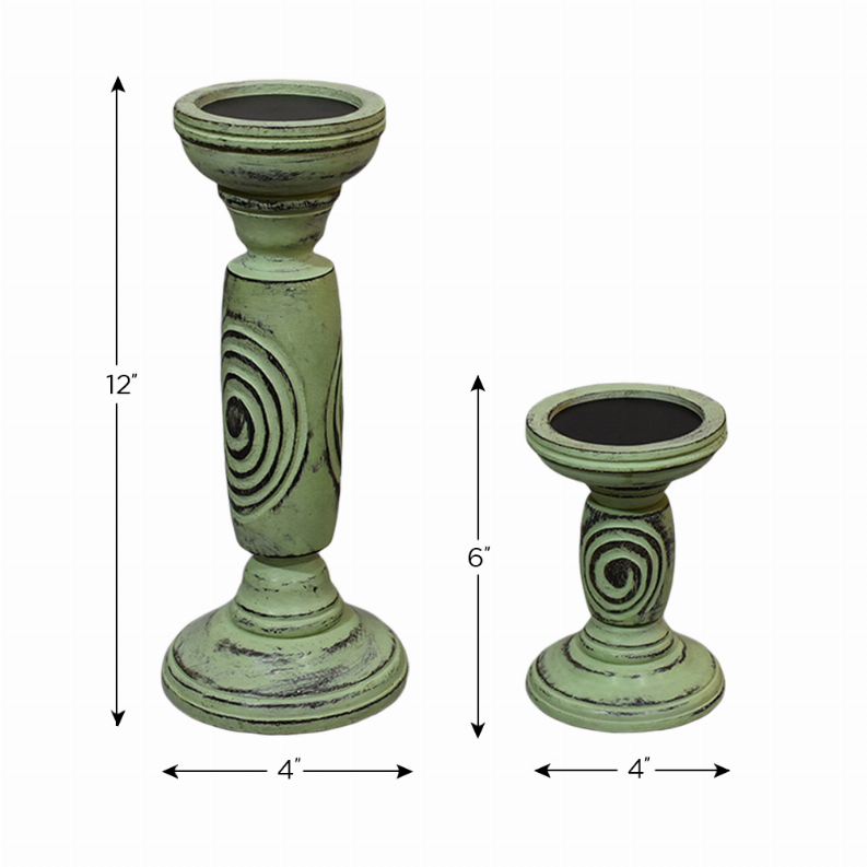 Handmade Wood Eco-friendly Traditional Medium Polish Set Of Two Pillar Candle Holder - 12x9x9 Beige4