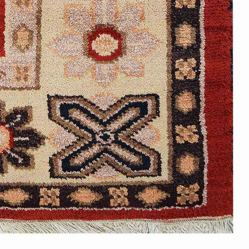 Rugsotic Carpets Hand Knotted Afghan Wool And Silk  Area Rug Oriental Kazak 8'x10' Red Cream