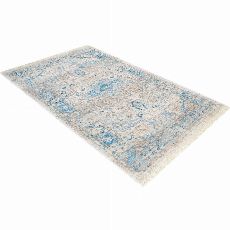 Rugsotic Carpets Machine Woven Crossweave Polyester Area Rug Oriental 1'8''x2'10'' Gray Blue