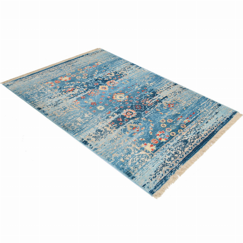 Rugsotic Carpets Machine Woven Crossweave Polyester Blue Area Rug Oriental - 2'x3'10'' Blue
