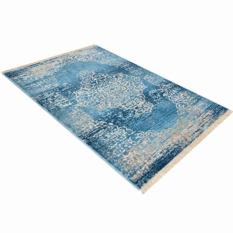 Rugsotic Carpets Machine Woven Crossweave Polyester Blue Area Rug Oriental - 2'x3'10'' Blue3