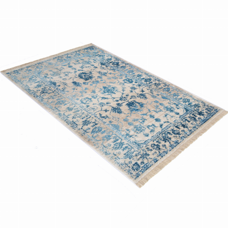 Rugsotic Carpets Machine Woven Crossweave Polyester Area Rug Oriental 3'11''x5'10'' Ivory Blue2