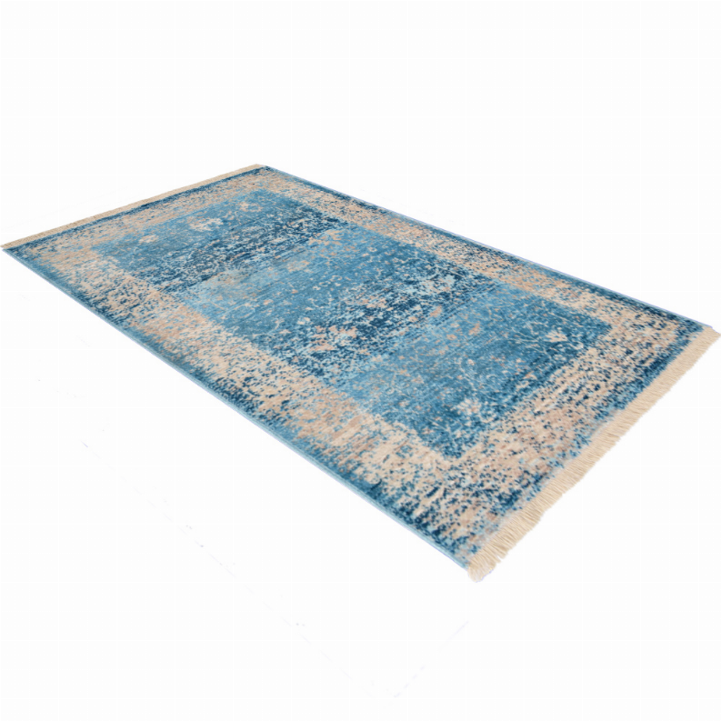 Rugsotic Carpets Machine Woven Crossweave Polyester Blue Area Rug Oriental - 4'8''x6'9'' Blue4