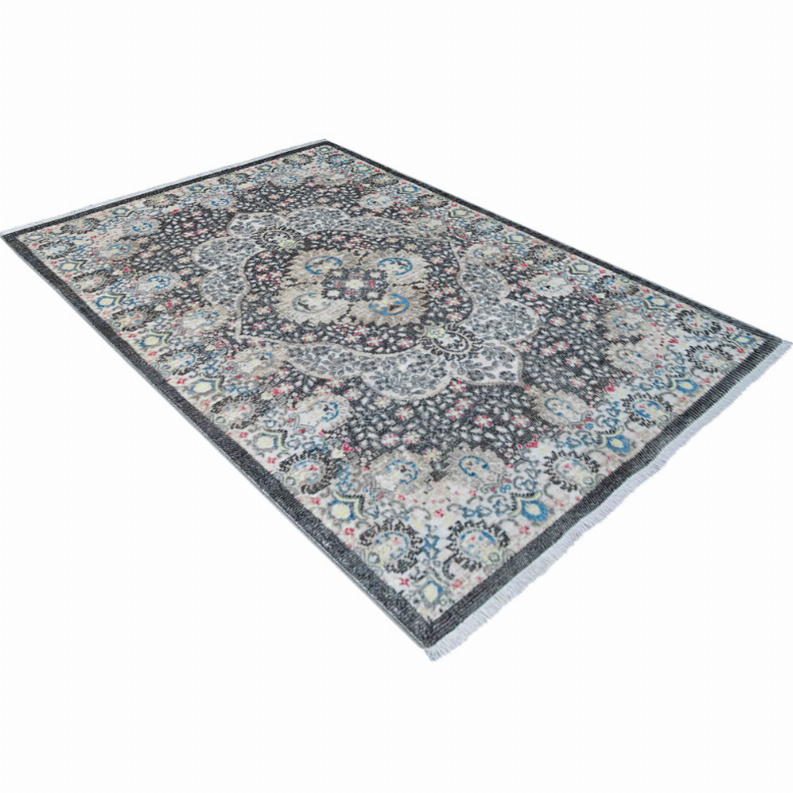 Rugsotic Carpets Machine Woven Crossweave Polyester Area Rug Oriental 4'x5'11'' Beige Black1