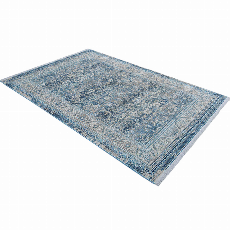 Rugsotic Carpets Machine Woven Crossweave Polyester Area Rug Oriental 5'x7'10'' Gray Blue1