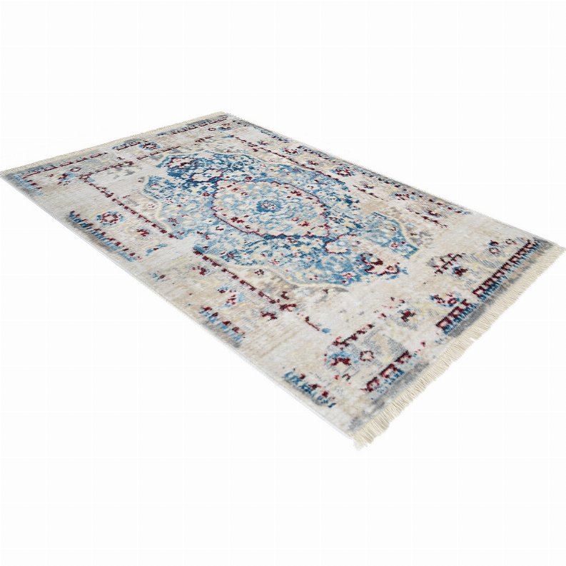 Rugsotic Carpets Machine Woven Crossweave Polyester Area Rug Oriental 5'x7'10'' Ivory Blue