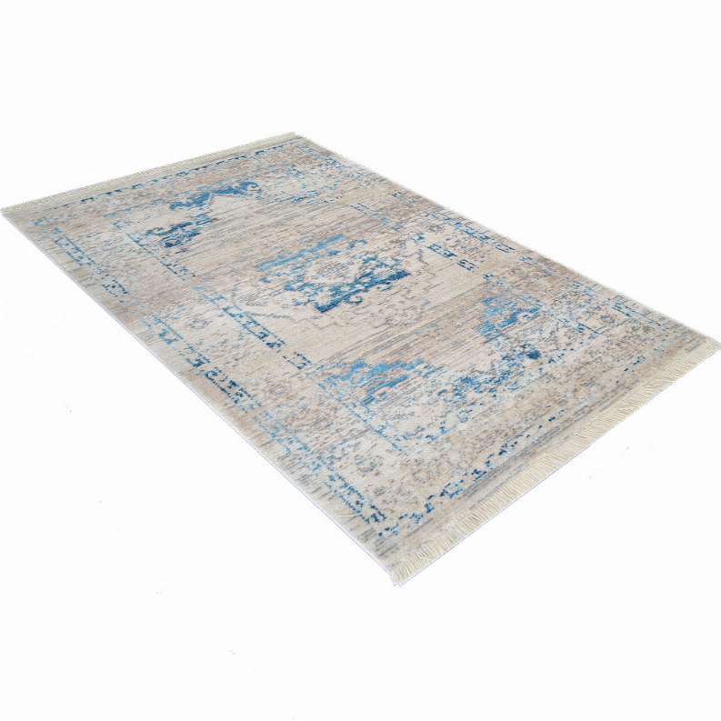 Rugsotic Carpets Machine Woven Crossweave Polyester Area Rug Oriental 6'x9' Ivory Blue3