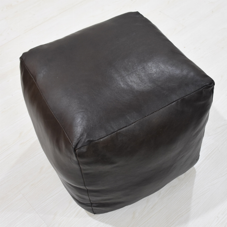 Solid Handmade Goat Leather Square Pouf (Recycled Cotton Fill) - 14x14x14 Brown2