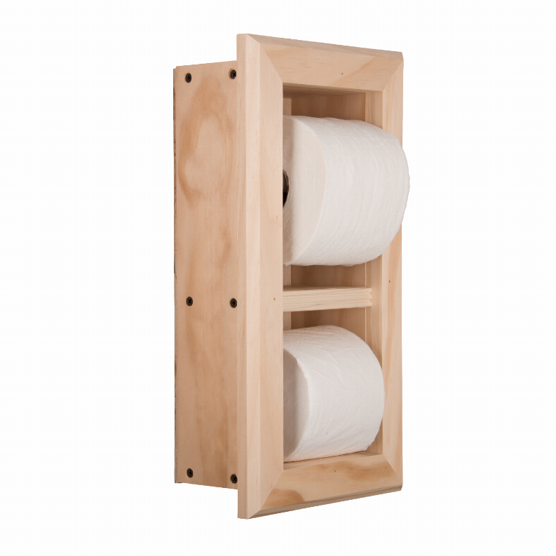 Bradenton Recessed Solid Wood Double Toilet Paper Holder 7 x 14.5"  12 Unfinished Wood