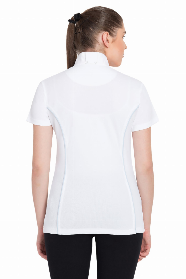 TuffRider Ladies Kirby Kwik Dry Short Sleeve Show Shirt Large White w/Glacier Blue