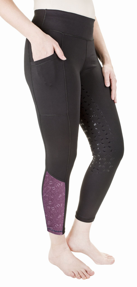 Equine Couture Women Daisy Printed Smyrna Tights M Black/Wines