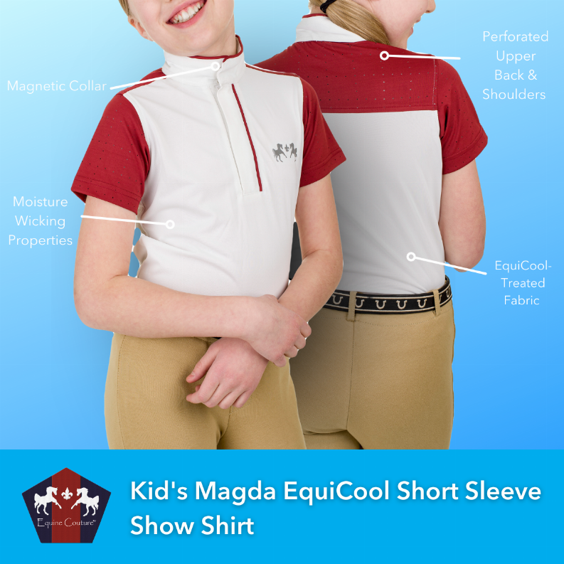 Equine Couture Children's Magda EquiCool Short Sleeve Show Shirt L White/EC Navy