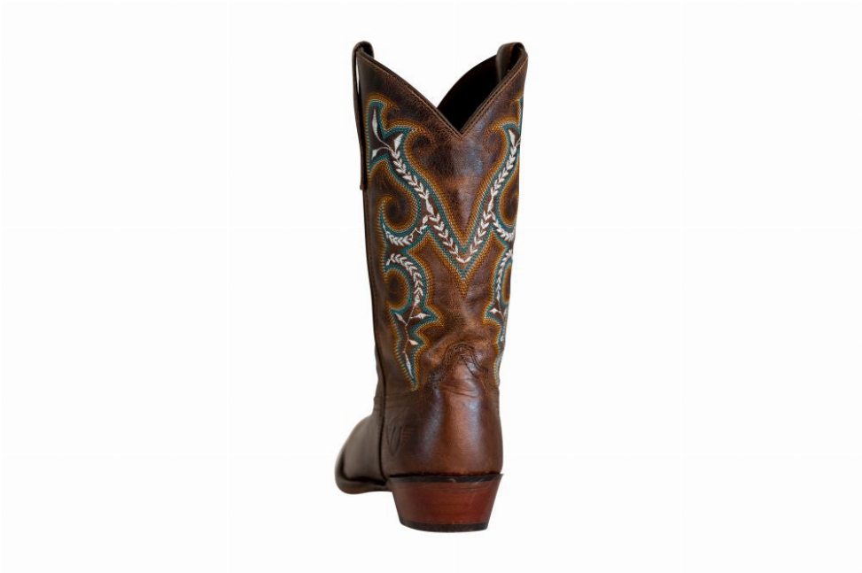 TuffRider Women Jenny Embroidered Leather Square Toe Western Boots 8 Brown