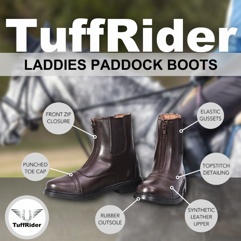 TuffRider Women Starter Synthetic Leather Front Zipper Paddock Boots 11 Wide Mocha