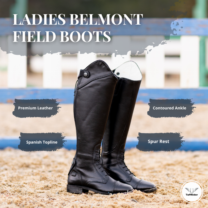 TuffRider Women Belmont Leather Field Boots 9.5 Black Wide