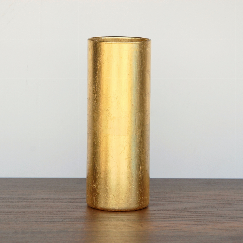 GILT Gilded Glass Cylinder Vase - 9" Gold