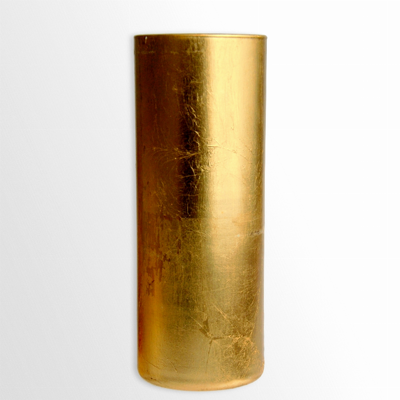 GILT Gilded Glass Cylinder Vase - 9" Gold