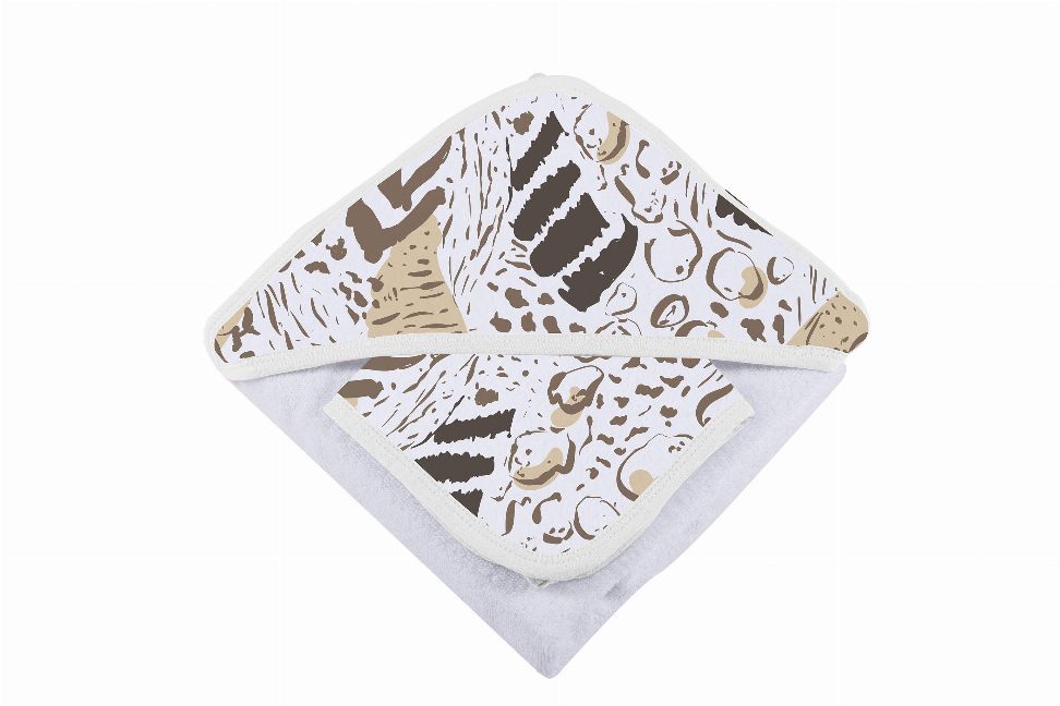 Hooded Towel and Washcloth Set Animal Print 