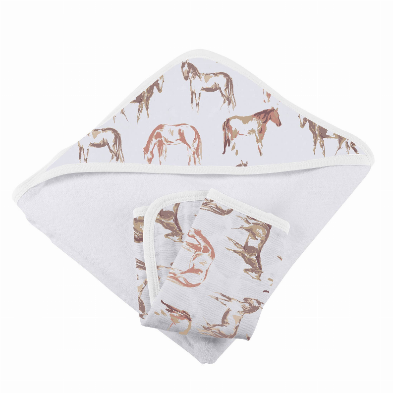 Hooded Towel and Washcloth Set Wild Horses 