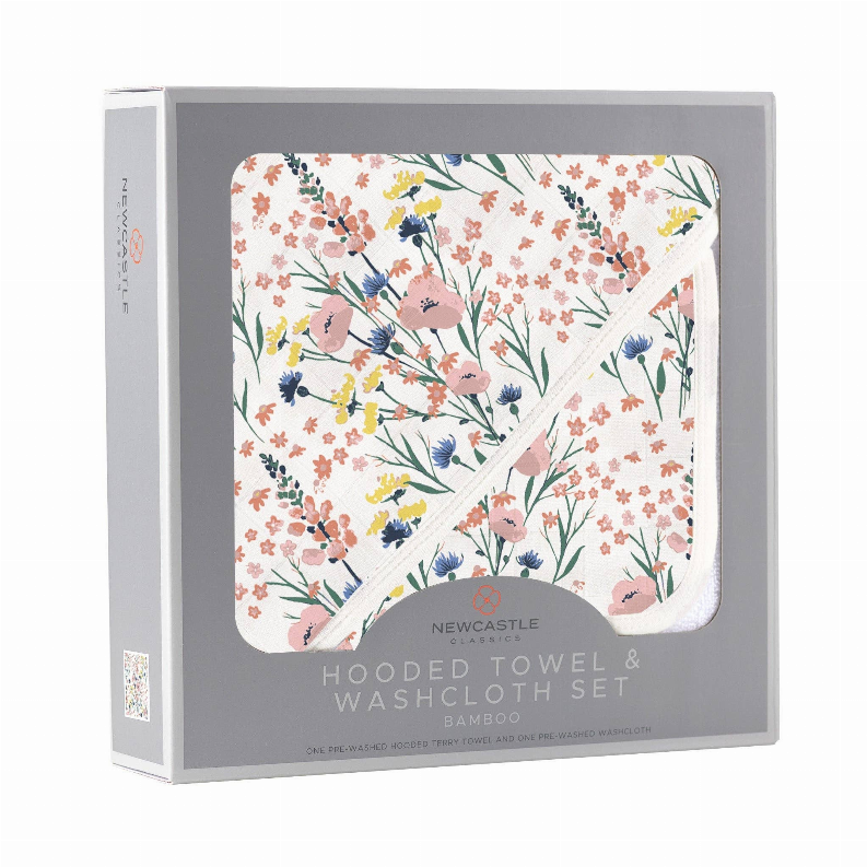 Hooded Towel and Washcloth Set Wildflowers Bamboo 