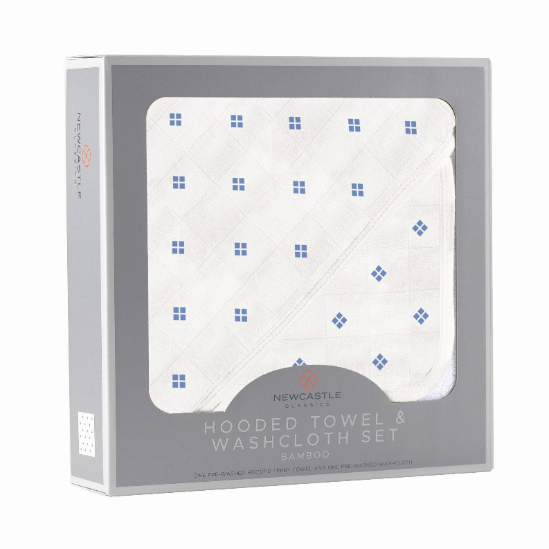 Hooded Towel and Washcloth Set Periwinkle Diamond Polka Dot/Bamboo 