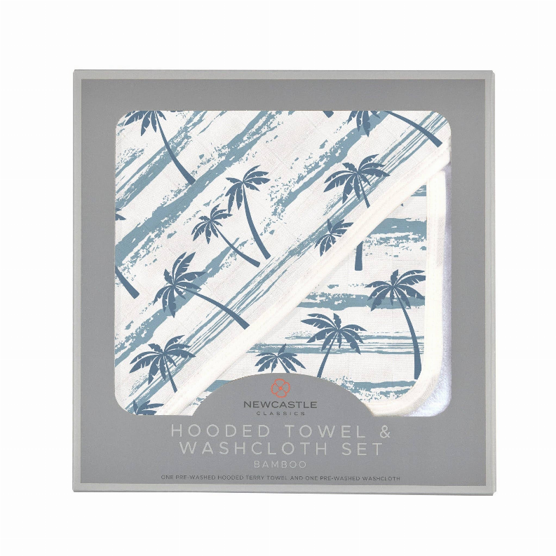 Hooded Towel and Washcloth Set Ocean Palm Trees Bamboo 