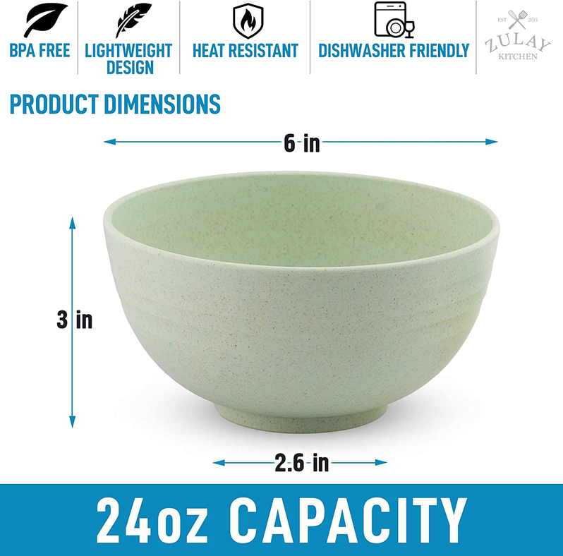 Zulay Unbreakable Wheat Straw Plastic Cereal Bowls