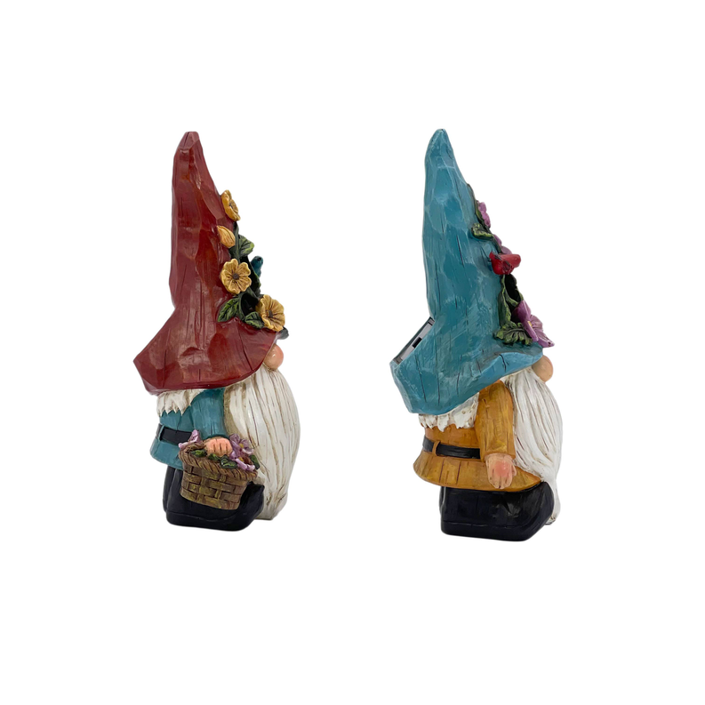 Polyresin Wood-like Gnomes with Solar LED Statue