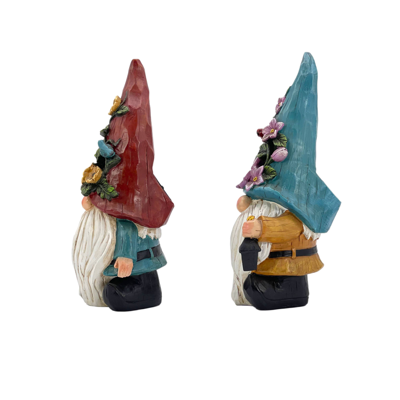 Polyresin Wood-like Gnomes with Solar LED Statue