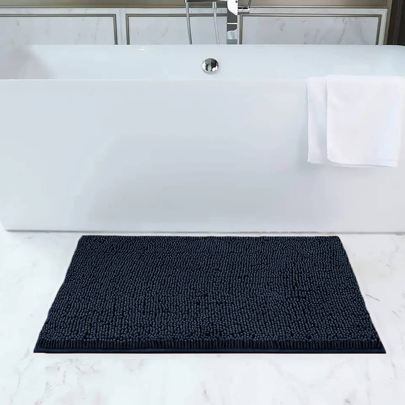 Soft Cozy Chenille Bath Mat Absorbent Bathroom Rug Navy Blue 